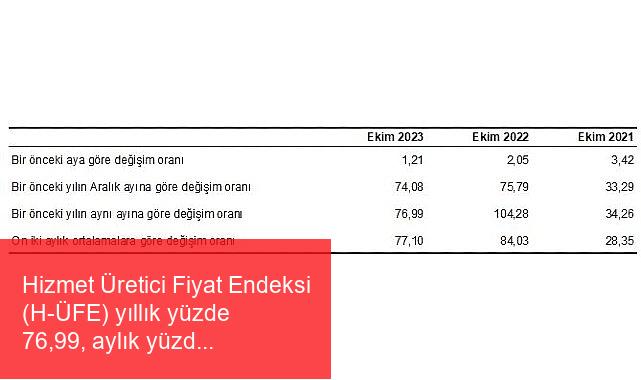 Hizmet Üretici Fiyat Endeksi (H-ÜFE) yıllık yüzde 76,99, aylık yüzde 1,21 arttı