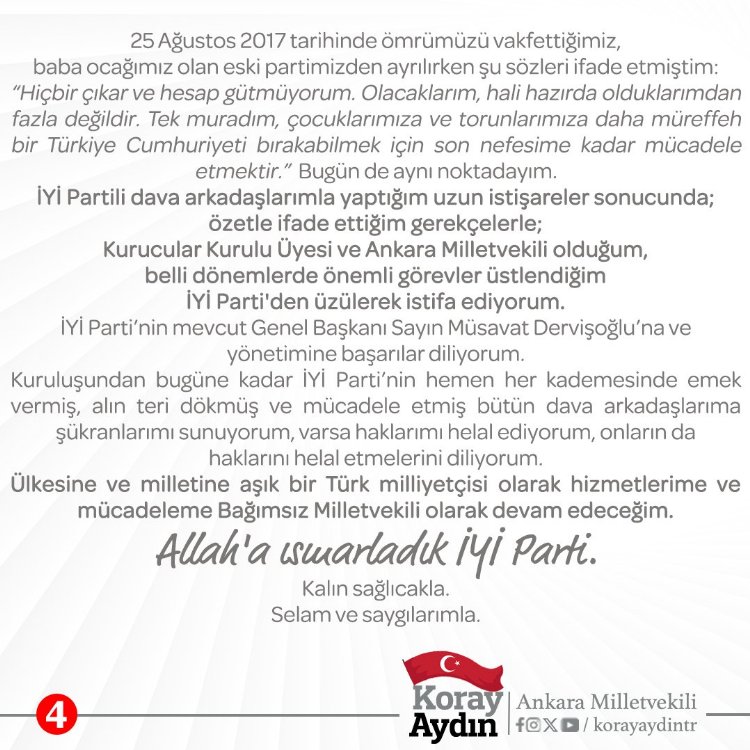 Aydın: Allah’a ısmarladık İYİ Parti!