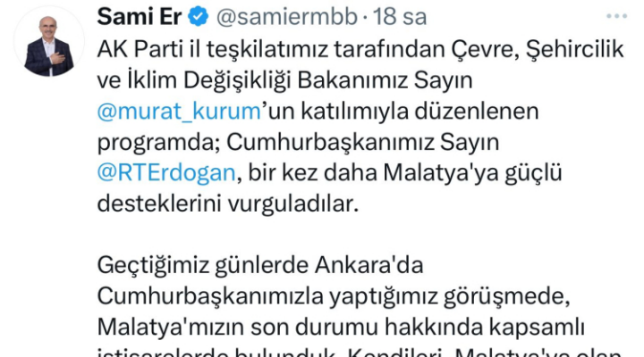 Malatya Büyükşehir Başkanı Er, Cumhurbaşkanı Erdoğan ile görüştü